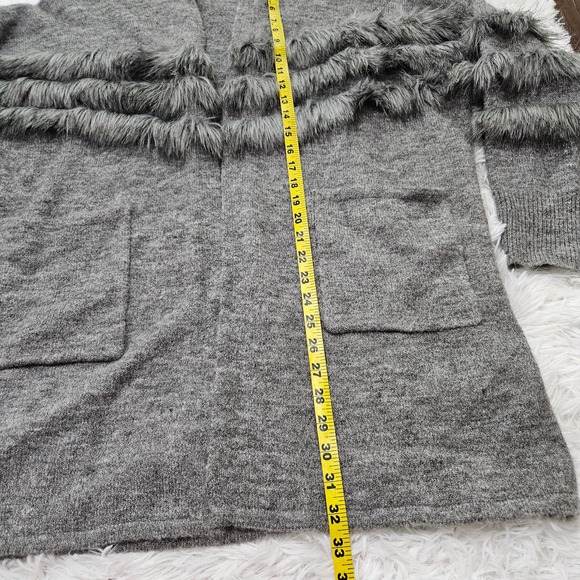 Sioni Women's Gray Mohair & Wool Blend Fur Accent Cardigan Sweater. Size XL - Picture 6 of 8